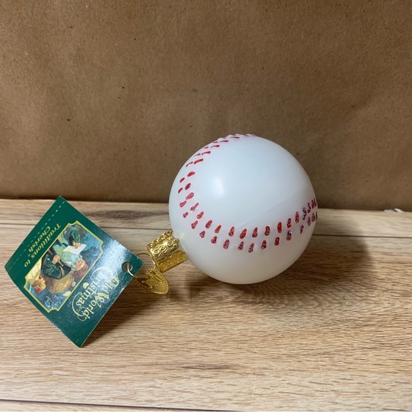 New! Old World Christmas Baseball Tree Ornament Glass White Red - Picture 3 of 7